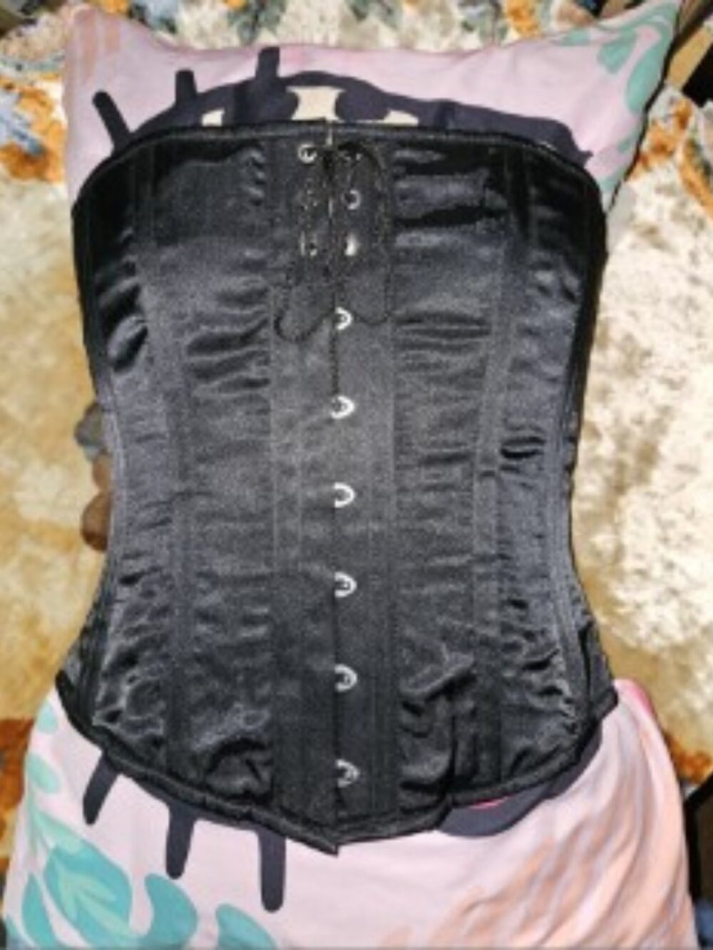 NWT 32" XXL Night Owl Steel boned tight lacing corset black handmade silk